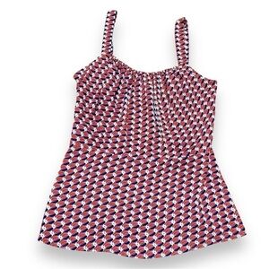 CAbi Burnt Orange Dream Day Peplum Geometric Tank Top Blouse - Size 8